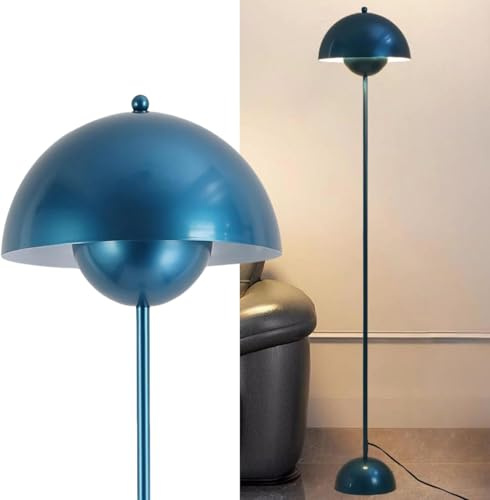 Alpinaluz Golvlampa i stål med välvd lampskärm – modern, nordisk och retrostil, indirekt ljus, E27 LED-uttag, golvströmbrytare för vardagsrum, sovrum och matsal (marinblå)