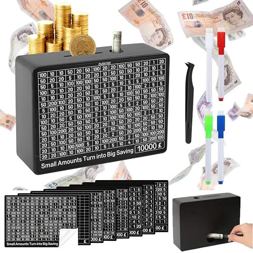 Wooden Money Saving Box with Counter, Cash Savings Challenge Box for £10000, £5000, £3000, £2000, £1000, £500, Reusable Money Bank, Cash Vault, Coin Bank, Piggy Bank for Kids Adults Gifts