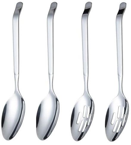Cucchiaio da portata in acciaio inox, cucchiaio da portata acciaio inox grande Manico Lungo cucchiaio da portata grande cucchiai di legno da cucina grandi Per Parti Cucina 27.6 * 5.8cm (4)