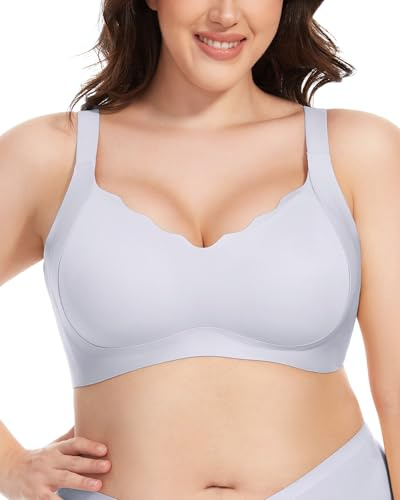 Quttlzze Scalloped Lift Bras for Women No Underwire Buttery Soft Push Up Wireless Bras V Neck Seamless Bralettes B-Grey,L