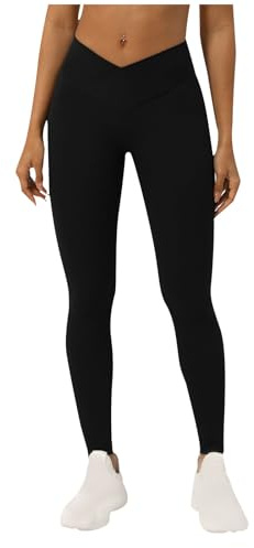 Leggings Damen V Cross High Waisted Leggings Elastische Blickdicht Leggins Weiche Sporthose mit Bauchkontrolle Sportleggins Booty Lifting Po Push Up Tights Strumpfhosen Hohe Dehnbare Yogahose Laufhose