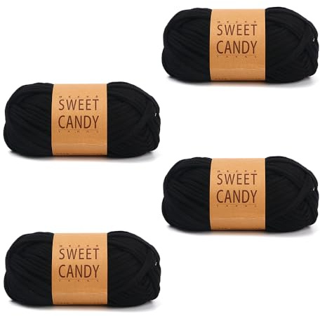 GIDWRIY 4 cintas para bolsos de ganchillo, hilo para tejer a mano, hilo grueso de poliéster, para principiantes, algodón para tejer, negro