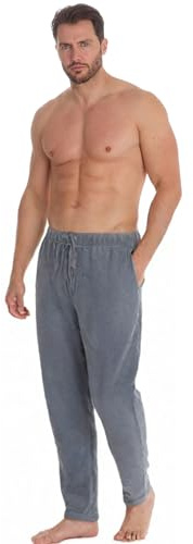 INSIGNIA Mens Fleece Check Pyjamas Lounge Pants Bottoms (Grey Minky Fleece, L)