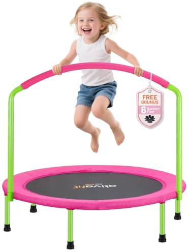 ATIVAFIT 36“ Kids Trampoline with Big Handle Compact Indoor/Outdoor Mini Trampoline for Toddlers 2‑6 Years (Pink)