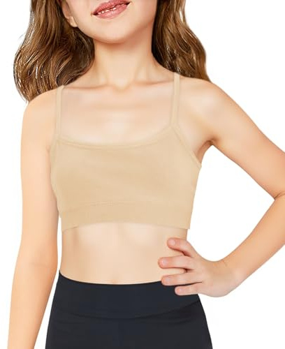 Haloumoning Girls Sports Training Bra Kids Athletic Adjustable Seamless Camis Dance Yoga Crop Tops 5-14 Years