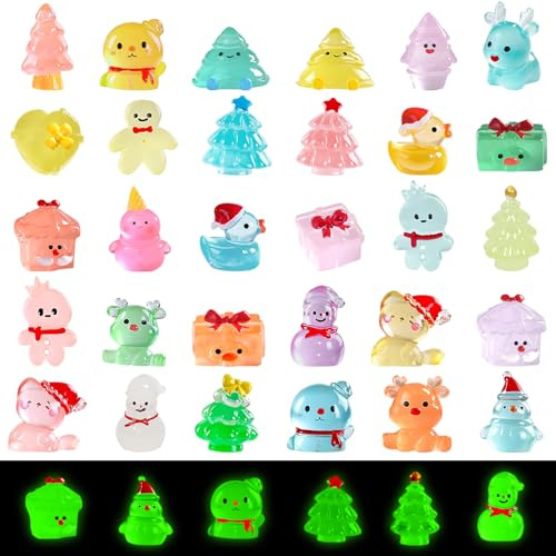 30 stycken mini lysande julfigurer, jul små miniatyrfigurer tomte figurer jul dekoration ornament glöd in the dark liten figur för trädgård dekoration bordsdekoration gästpresenter