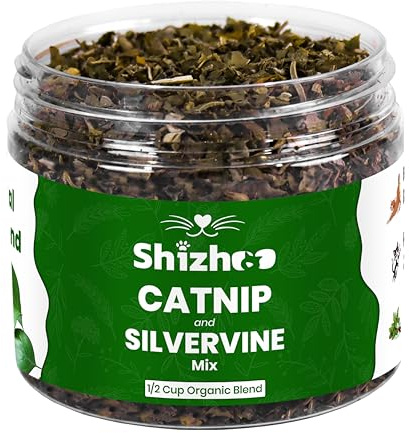 Shizhoo Catnip Silver Vine Blend for Cats & Kittens, Non-Toxic Freshly Dried and Dual Stimulation Formula Organic Silvervine Haze & Cat nip for Cats to Activate Your Kitty's Playful Side