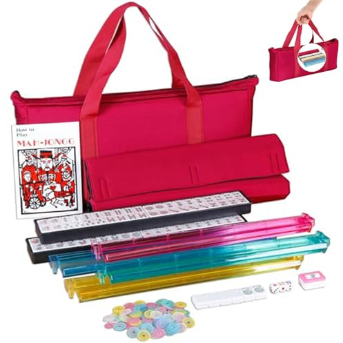 Juego de fichas de Mahjong, juego de Mahjong americano, clásico americano completo, tamaño completo con 166 fichas, 4 piezas 2 en 1 estante/empujadores, bolsa suave roja, , distribuidor de vien