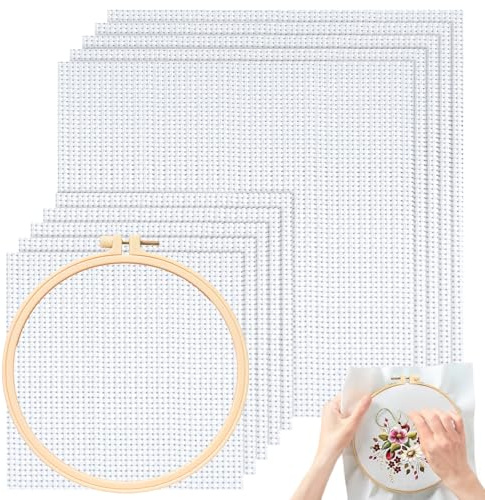 YOUNGSAY 10 Pezzi Tela Aida, 20 x 20cm/30 x 30cm Tela Aida per Punto Croce, Bianco Tela Punto Croce Ricamo con Telaio Ricamo per Ricamo/Cucito/Artigianato Fai Da Te