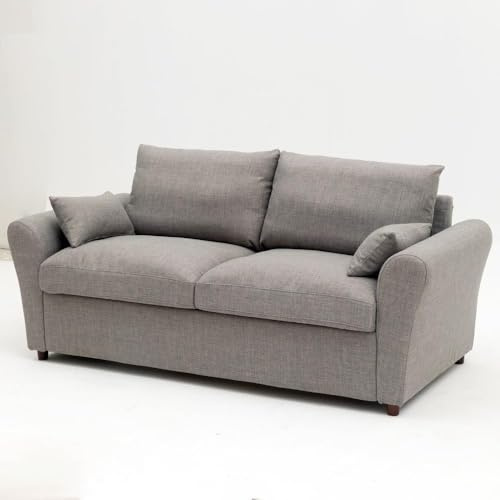 Panana Modern 3 Seater Couch Seette, Linen Fabric Grey Sofa with Under Storage Compartment for Small Apartment 180 x 80 x 80cm (Light Grey, Sock Arm)