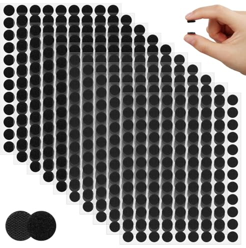 NUTKIT Klettpunkter Självhäftande 10 mm, 1080 st Klett Limpunkter Kardborreband Självhäftande Rund, Självhäftande Återanvändbara Kardborreband för Papper Glas Läder Metall Plast-Svart