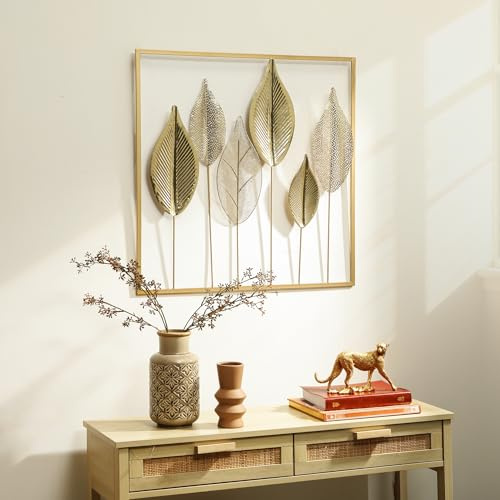 HOMCOM Wanddeko 3D Luxuriöse Metallbild Wandskulptur 70 x 70 cm Gold