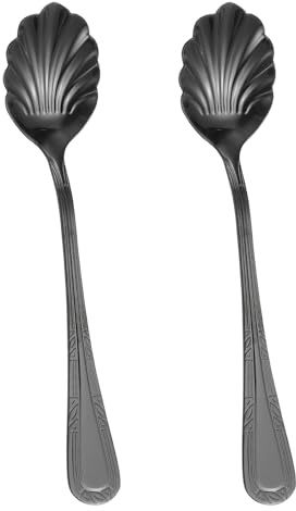 QUARKZMAN 2 Piezas De Cuchara De Acabado De Acero Inoxidable, Cuchara De Azúcar Para Té Café Postre Yogur Negro