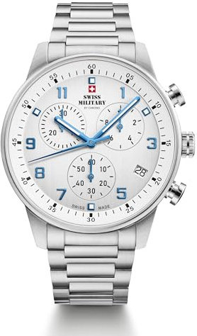 Swiss Military by Chrono SM34114.03 - Reloj de pulsera analógico para hombre, mecanismo de cuarzo con correa de acero inoxidable, color plateado