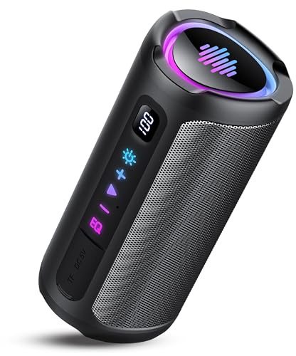 aowoka Bluetooth Lautsprecher mit Licht, 20W tragbare Musikbox, verbesserter Bass, LED-Anzeige, 20 Std. Akku, Bluetooth 5.4, IPX7 wasserdicht, TWS, TF-Karte, Lautsprecher für Reisen, Sport, Party