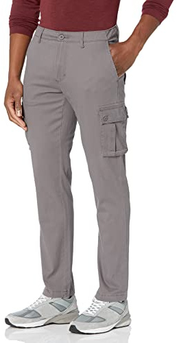 Amazon Essentials Men's Slim Fit Stretch Work Cargo Trousers (Available in Big & Tall), Dark Grey, 32W / 28L