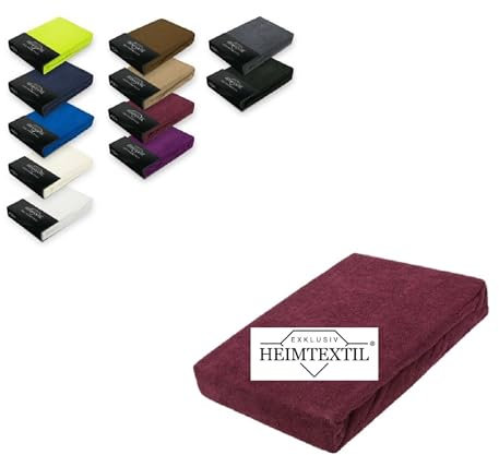 Exklusiv Heimtextil Frottee Spannbettlaken Marke 180-200 x 200 cm 80% Baumwolle, 20% Polyester Öko - Tex Zertifiziert, Markenqualität, Matratzenhöhe bis 25 cm, Bordeaux