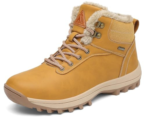 Mishansha Scarpe Uomo Invernali Stivali da Neve Donna Stivaletti Invernali Impermeabili Scarponcini con pelo Caldo Stivali Neve Scarpe Trekking Giallo, Gr.46
