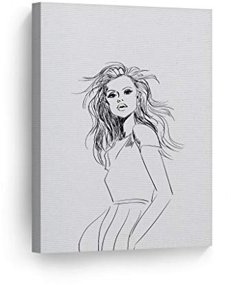 Smile Art Design Black and White Modern Lady Sketch Glam Fashion Canvas Print Wall Art Office Bathroom Teen Girls Room Women Dorm Bedroom Living Room Wall Decor Rolled Up 40x30
