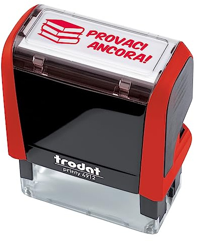 Trodat - Timbro Motivazionale per Insegnanti Printy 4912 Autoinchiostrante, Collezione Happy School, Impronta PROVACI ANCORA, Colore Timbro Rosso, Cartuccia Inclusa di Colore Rosso
