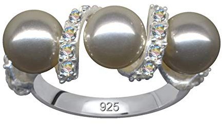 Anello in argento stile Liberty Art Nouveau, anello con perle, in vero argento Sterling 925, con zirconi, amore, speranza, emozione, stravagante, bello e alla moda, bianco trasparente