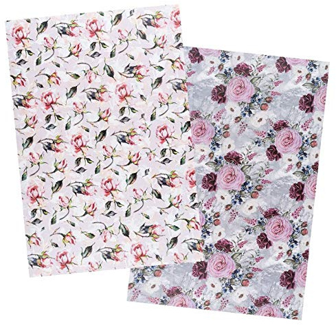 Ideen mit Herz 2 ark rispapper | Ädelt decoupage-papper | DIN A4 | 2 olika mönster | vintage, jul och mycket mer (blommor 26)
