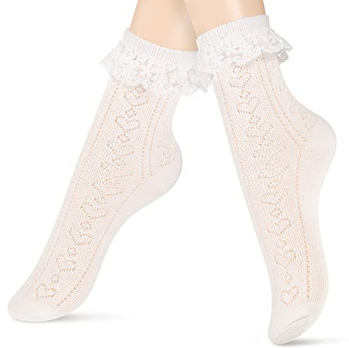 Boyiee Weiß Spitzen Knöchel Socken Rüschen Crew Söckchen Prinzessin Kleid Socken Rüschen für Frauen Damen