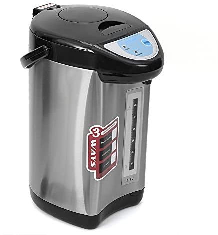 Heißwasserspender, 5.8L Thermopot Edelstahl Wasserkocher 750W Thermoskanne Tastensteuerung Wassertank für Schule Zuhause Büro Hotel (Schwarz)