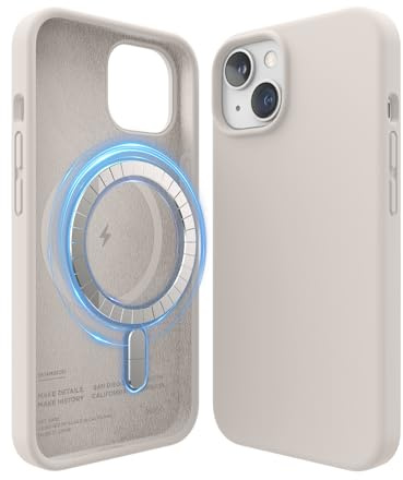 elago Magnetische Silikonhülle Kompatibel mit iPhone 14 Hülle (6.1), Kompatibel mit MagSafe Alles Zubehör, Eingebaute Magnete, Premium Flüssigsilikon, Schutzhülle (Taupe)