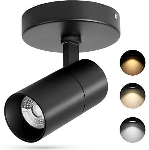 VANoopee 3-Color Dimmable LED Ceiling Spotlight Flush Mount Adjustable Spotlight Directional Spot Lights Indoor Bright Accent Fixture for Living Room Bedroom - CRI90 36° Flicker Free 10W 1000lm Black