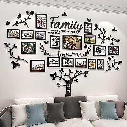 Family Tree Photo Frame Stickers for Wall DIY 3D Tree Wall Stickers Living Room Tree Wall Sticker Tree of Life Wall Art for Living Room Wall Decorations for Bedrooms (207x146cm, Black)