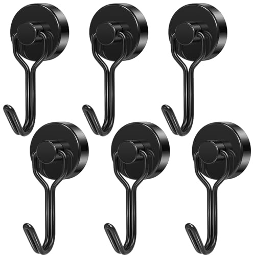 Wukong 6 stycken starka neodym magnetkrokar, 20 mm svart, 13 kg (28 lb) liten magnetisk extra stark för camping, lager och kök