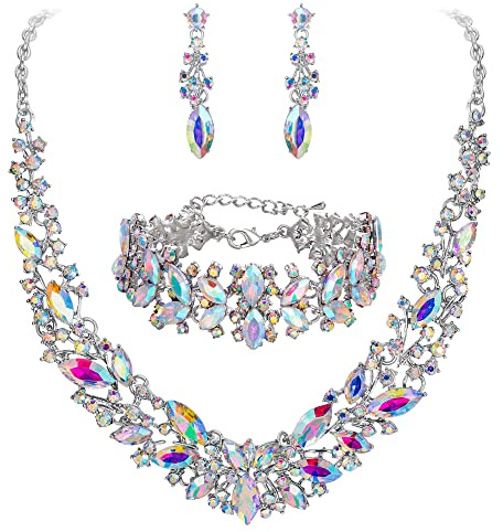 Rensa bröllop brud halsband, örhängen och armband smycken set för kvinnor kristall markis klusterhalsband set silverton klar, Legerat stål Kristall Legerat stål