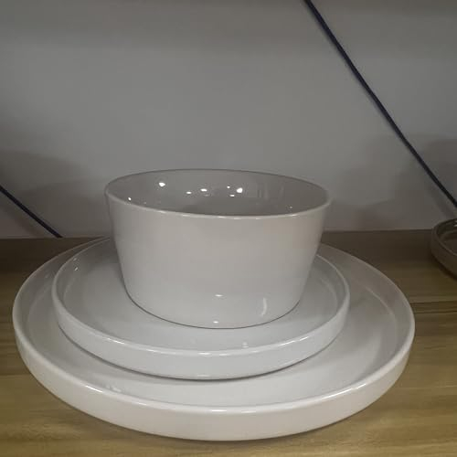 Homikit vajilla de gres de 18 piezas, vajilla para 6 personas, vajilla con platos de postre, cuencos para cereales, blanco clásico moteado, lavable en lavavajillas
