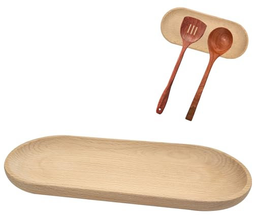 Repose Cuillère Cuisine, Porte Cuillere Cuisine en Bois Rétro Naturel Porte-Ustensiles Cuisine pour Porte-Couverts de Comptoir pour Spatules Cuillères Pinces et Autres Ustensiles de Cuisine Brun Clair
