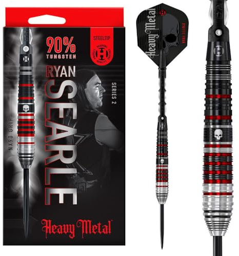 Harrows Ryan Searle Heavy Metal Series 2 Player Darts Set (32g) | 90% Steel Tip Darts Set | 10pc Set with Carbon ST Midi Shafts | Professional Darts