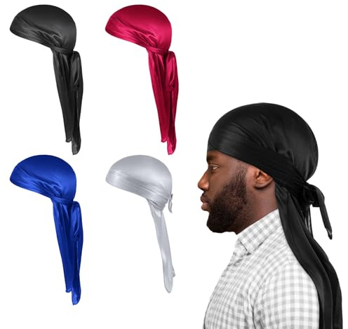 Nogeqi Durag - Pañuelo Pirata de Seda para Hombre y Mujer, 4 Unidades, Gorro Transpirable para Dormir, Decoración Hip