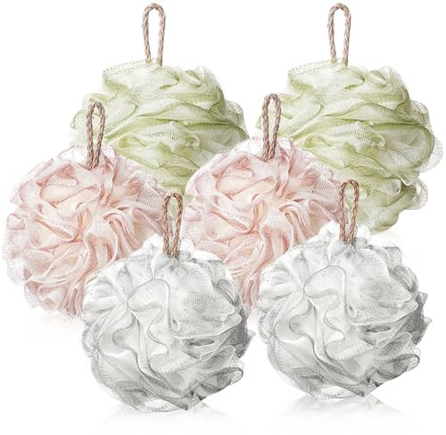 Badeschwamm, 6 Stück Duschschwamm, Bade-Körper-Poufs Peeling-Badekugel-Badeschwamm Mesh-Luffa-Körperpeeling-Pinsel für Frauen Männer Peeling Haut Sauber Beruhigen Haut Großer 50g 3 Farben