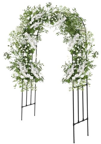 HuKaiL Arco da giardino 2,4 x 1,5 m per piante rampicanti, arco da giardino, traliccio da arrampicata con rete, traliccio da giardino, arco per uva, cetrioli, fagioli, viti, rose e altre piante