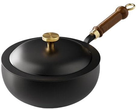 Tuxuseo Kökskastruller med lock | kinesisk handgjord wok – järnköksredskap med trähandtag, ugn säkra köksartiklar för, restaurang