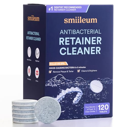Smiileum Retainer Cleaning Tablets - Individually Sealed Retainer Cleaner Aligners, Night Guards and Dentures, Dental Pod Tablets for Travel, Gym, and Work, Fast Dissolve Mint Formula, 120 Count