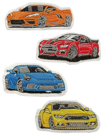 Lot de 4 écussons brodés colorés pour voiture de sport - À repasser - À repasser - À coudre - Pour t-shirt, gilet, sac à dos, veste, sac, casquette de baseball
