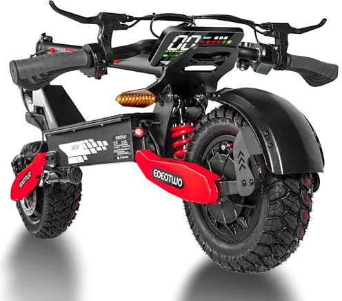 EOEOTWO Off Road Electric Scooter, 1200W Fast Electric Scooter, 25/45Miles, 31MPH/40MPH E Scooter for Adults, Heavy Duty 300+ lb Capacity, Full Suspension (48V 13Ah, Red)
