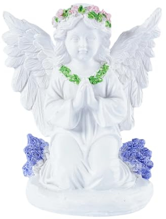 Brizoria Praying Angel Statue Guardian Angel Figurines with Flower Wreath Resin Angel Decor Garden Art for Home Lawn Yard Ornaments Grave Decorations Angel Gifts for Women