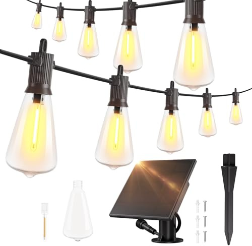 ZOTOYI Guirnalda de luces solares para exteriores de 9 metros con 10+1 bombillas LED, panel solar y puerto USB, 4 modos y certificación IP65 para pérgolas, Navidad, fiestas, patios y balcones.
