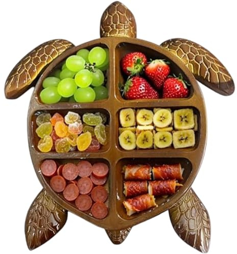 Charcuterie Boards Funny Turtle Shaped Charcuterie Platter with Compartment Wood Serving Tray for Kitchen Cheese Meats Fruit