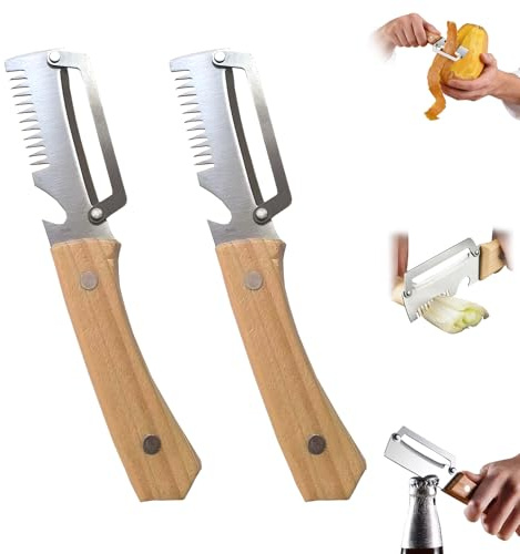2-In-1 Multi-Function Vegetable Peeler, Pelador Patatas Pelador Verduras Ultra Sharp Stainless Steel Blade Open Bottles Wine Effortlessly Para La Cocina,Camping,Barbacoas (Cortador multifunción)