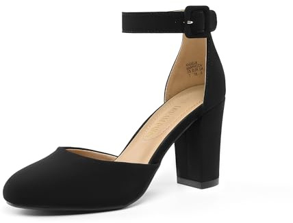 DREAM PAIRS Tacón Grueso Tobillera Mujer,Negro/Nobuk,36