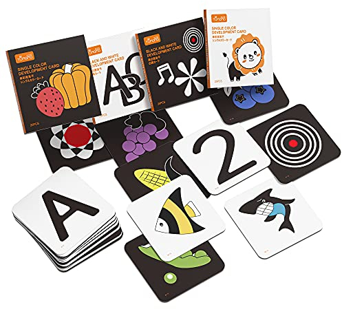 tumama Baby Schwarz Weiß Flash Karten,Kleinkind-Baby Flash Cards mit Tieren Fruchtform Buchstabe Alphabet Zahlen Lernkarten,Kleinkind Spielzeug Neugeborene Baby Geschenk