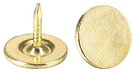sourcing map Tapicería Clavos Tachuelas 11mmx10mm Plana Cabeza Muebles Clavo Dorado Tono para Muebles Sofá Cabeceros, 50 Piezas